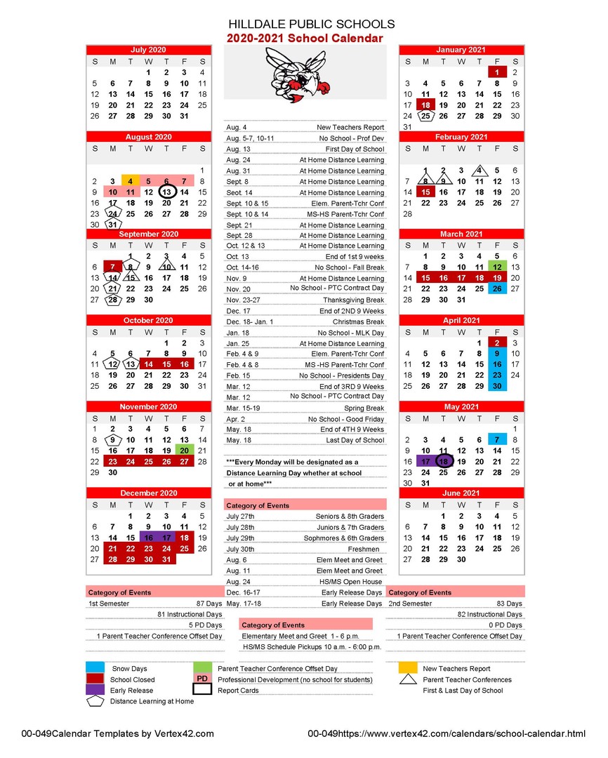 Hilldale Public Schools 20202021 Revised Calendar